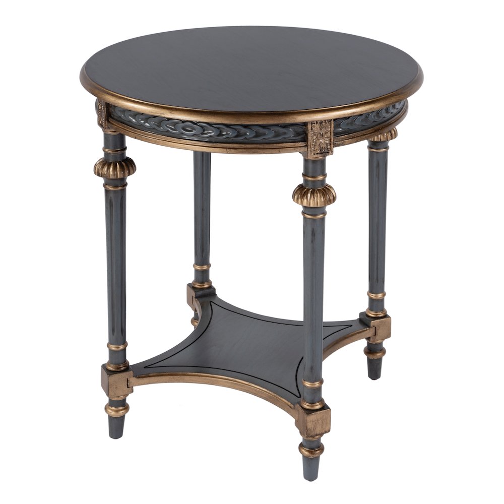 Hellinger 24 in. W Round Wood Tall End Table with Open Shelf, Pastel Blue