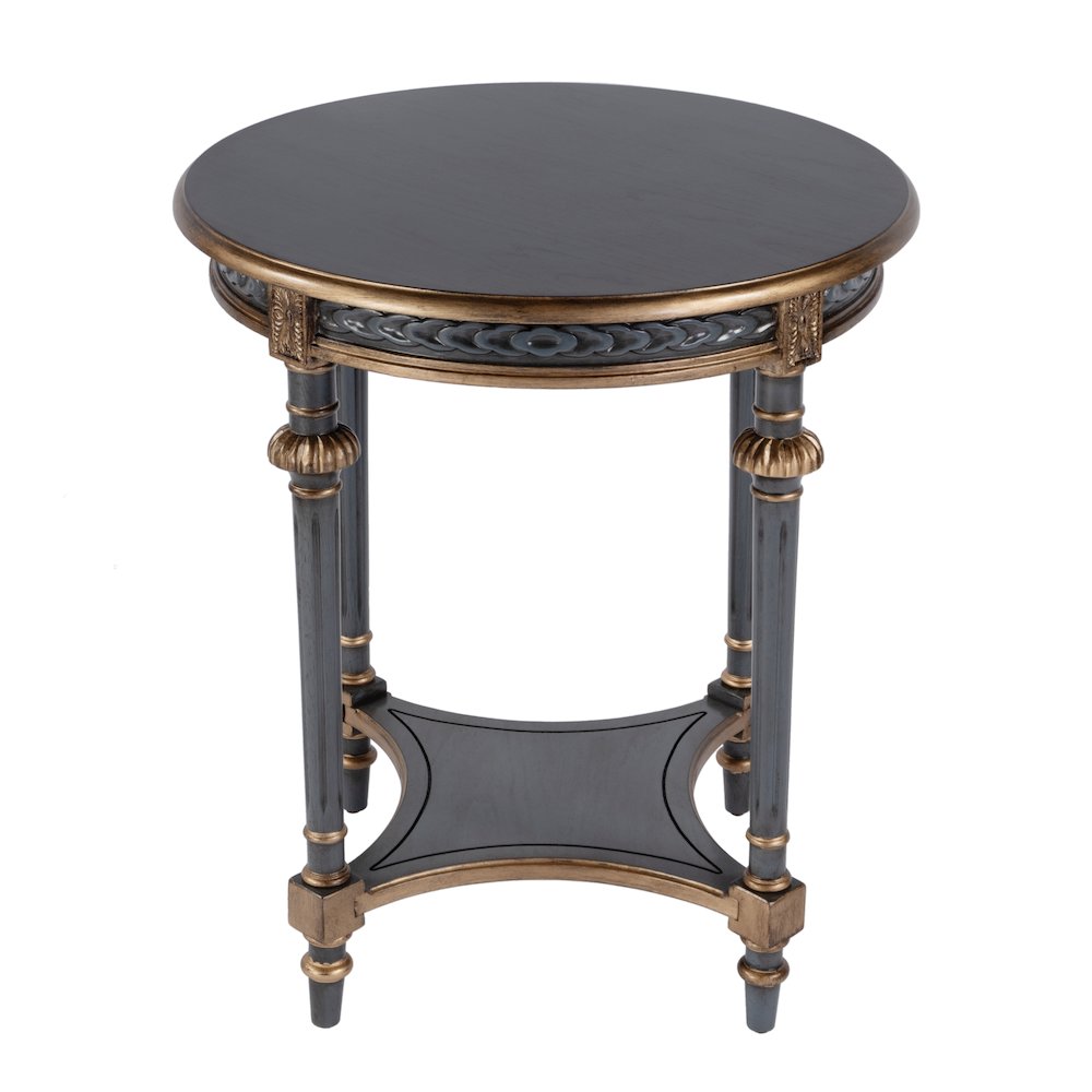 Hellinger 24 in. W Round Wood Tall End Table with Open Shelf, Pastel Blue
