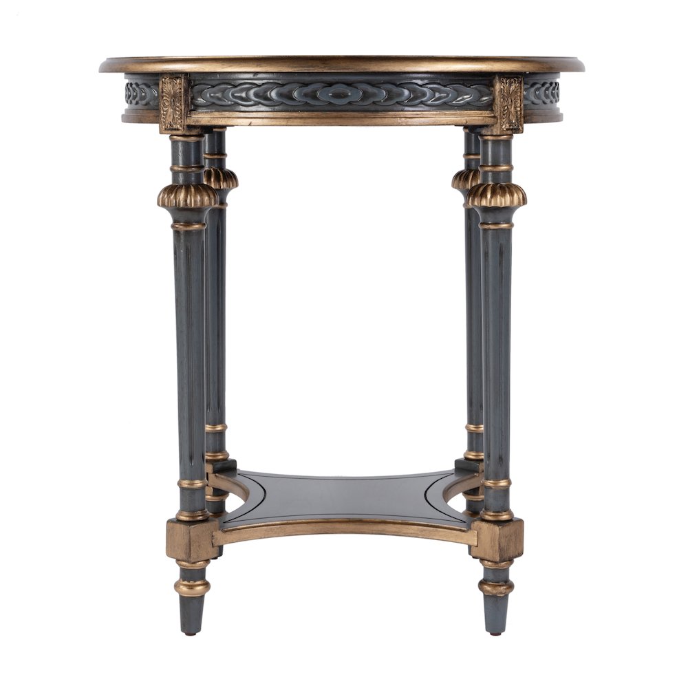 Hellinger 24 in. W Round Wood Tall End Table with Open Shelf, Pastel Blue