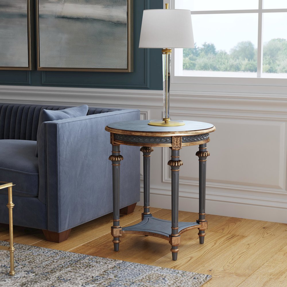 Hellinger 24 in. W Round Wood Tall End Table with Open Shelf, Pastel Blue
