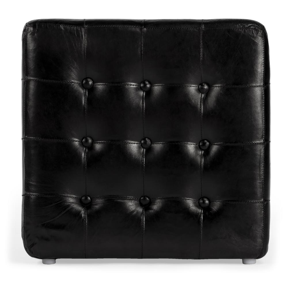 Leon Leather Cube Ottoman, Black
