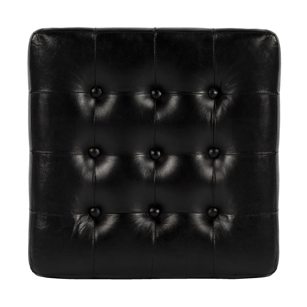 Leon Leather Cube Ottoman, Black
