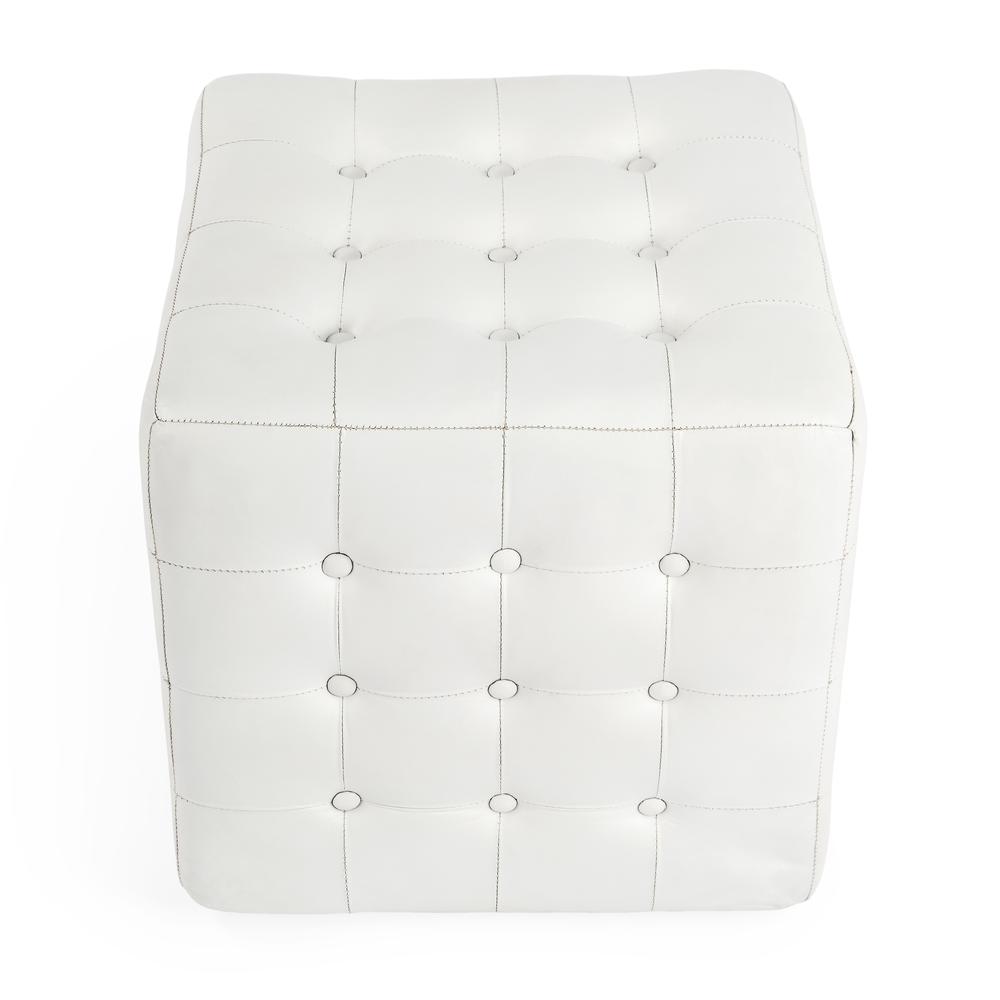 Leon Leather Cube Ottoman, White