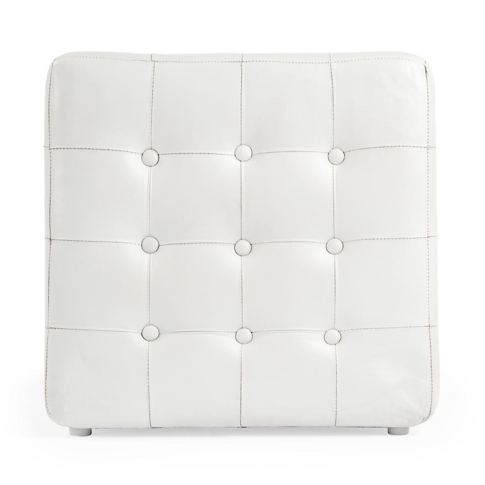 Leon Leather Cube Ottoman, White