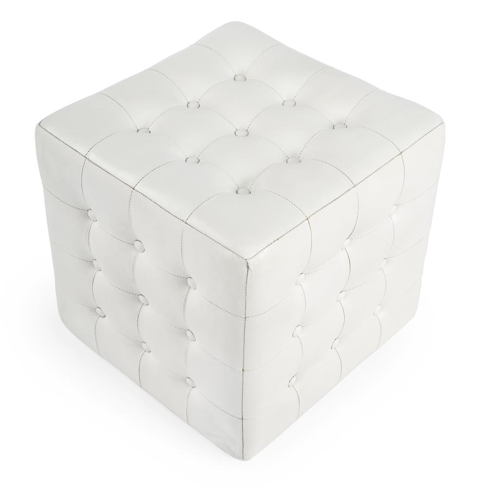 Leon Leather Cube Ottoman, White