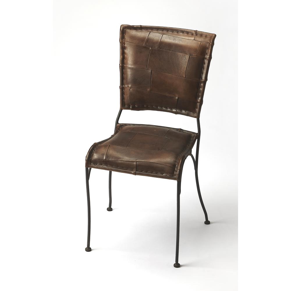 Maverick Iron & Leather Side Chair, Dark Brown
