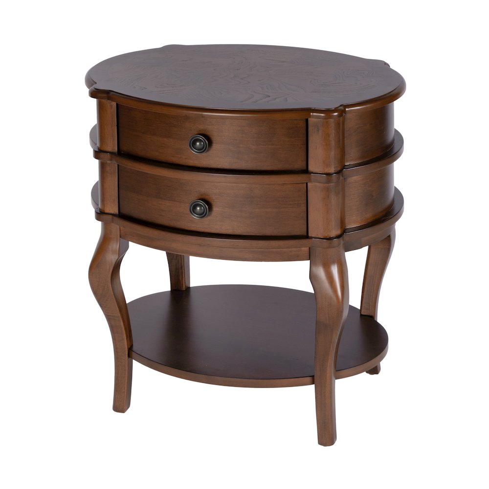 Ethel 25 in. W Oval Wood 2 Drawer Accent Table, Brown