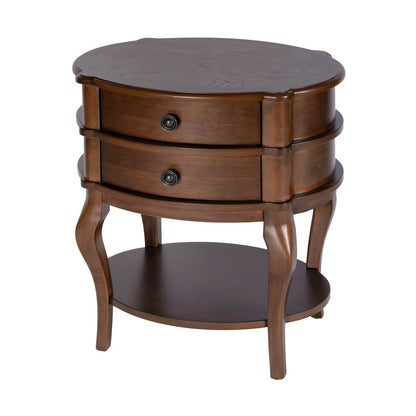 Ethel 25 in. W Oval Wood 2 Drawer Accent Table, Brown