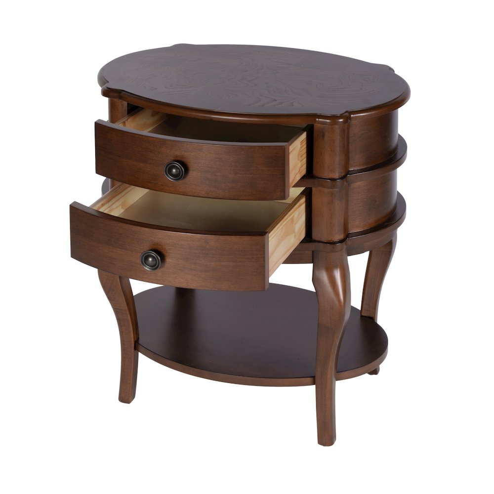 Ethel 25 in. W Oval Wood 2 Drawer Accent Table, Brown