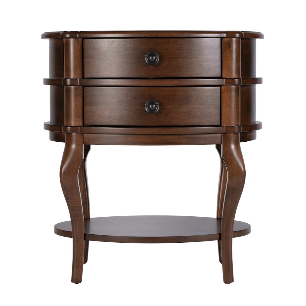 Ethel 25 in. W Oval Wood 2 Drawer Accent Table, Brown
