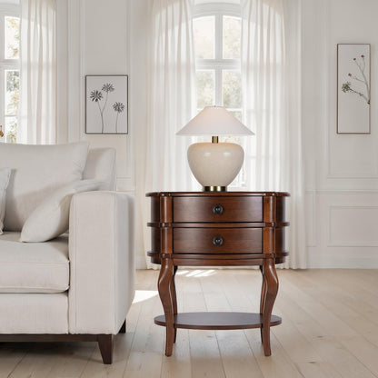Ethel 25 in. W Oval Wood 2 Drawer Accent Table, Brown