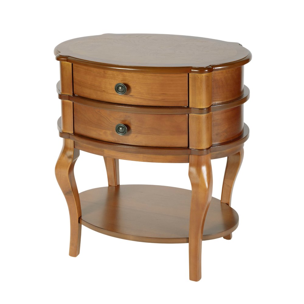Ethel 25 in. W Oval Wood 2 Drawer Accent Table, Light Brown