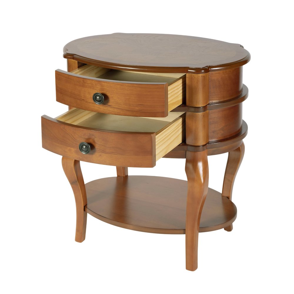 Ethel 25 in. W Oval Wood 2 Drawer Accent Table, Light Brown