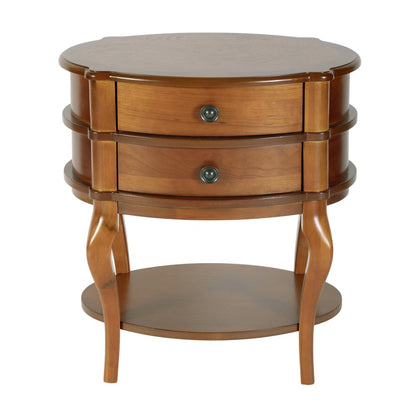Ethel 25 in. W Oval Wood 2 Drawer Accent Table, Light Brown