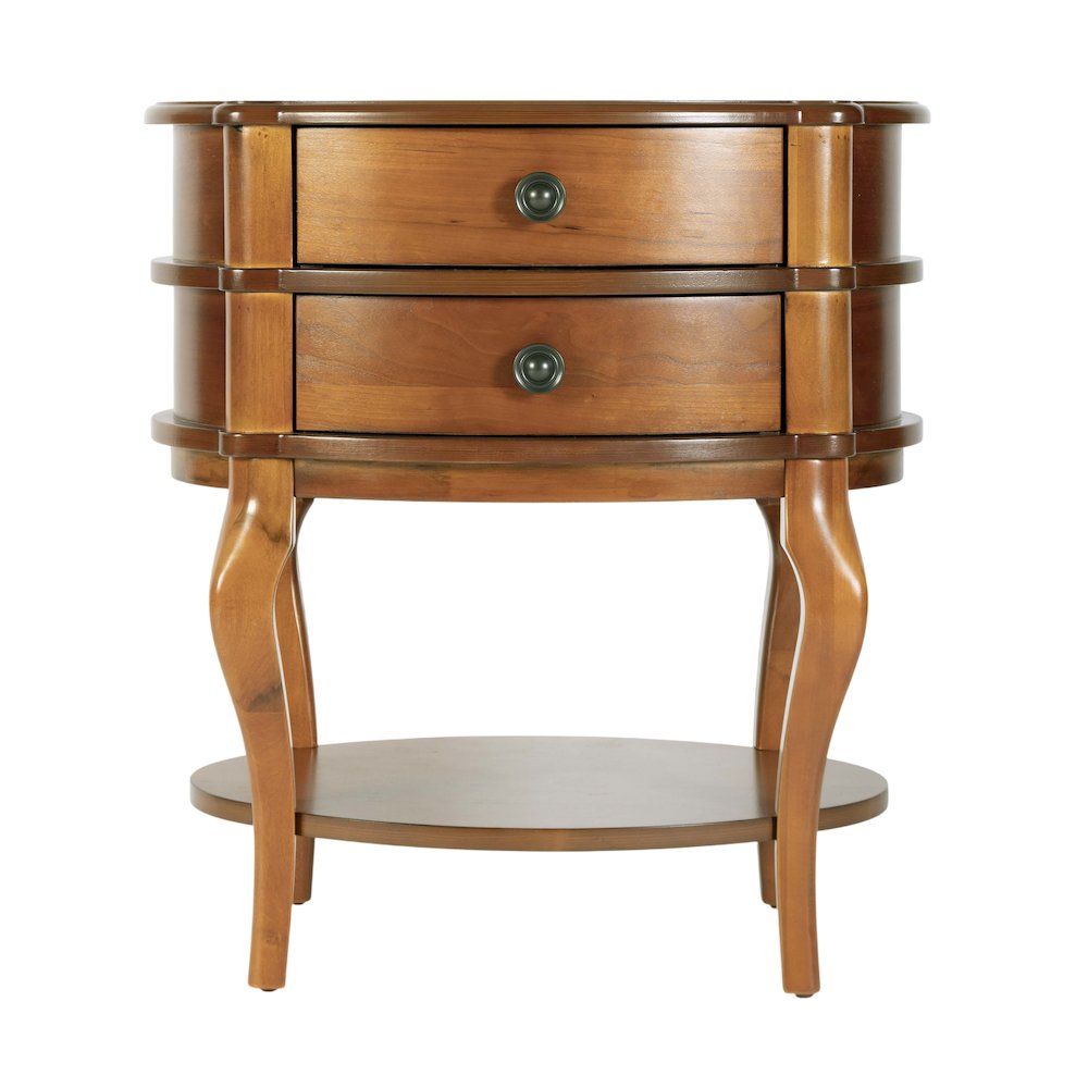 Ethel 25 in. W Oval Wood 2 Drawer Accent Table, Light Brown