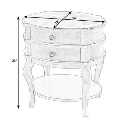 Ethel 25 in. W Oval Wood 2 Drawer Accent Table, Light Brown