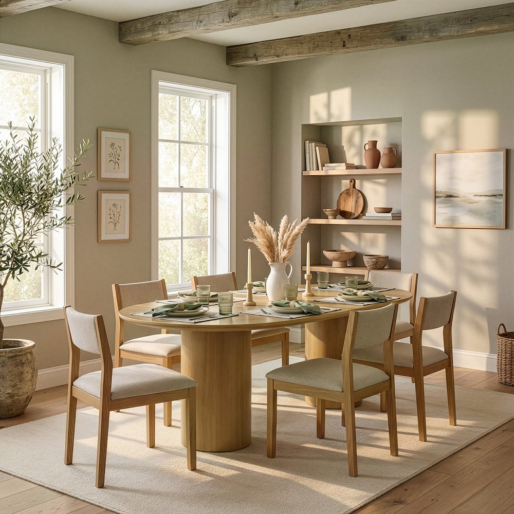 Coral 84 in. W Oval Wood Double Pedestal Dining Table, Light Brown