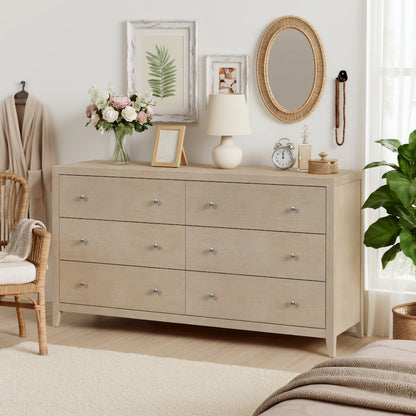 Dana 60 in. W Rectangular Wood 6 Drawer Dresser, Taupe