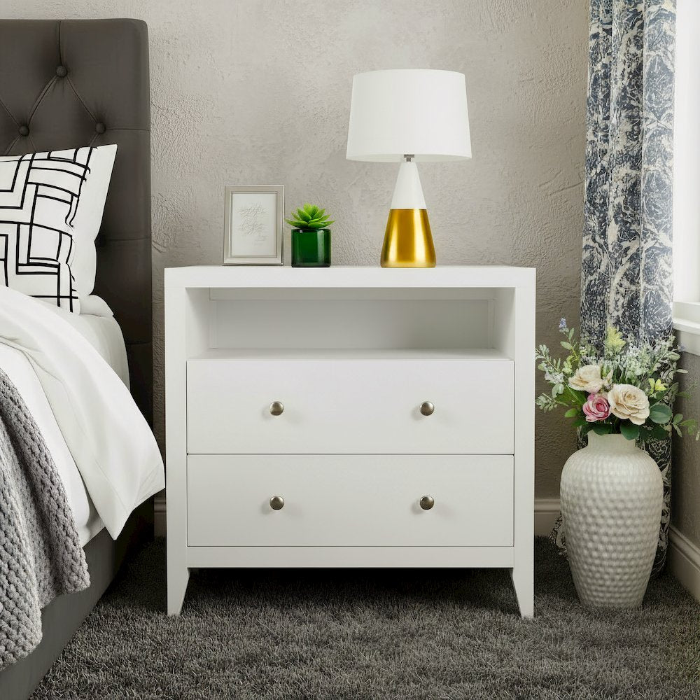 Dana 28 in. W Rectangular Wood 2 Drawer Nightstand, White