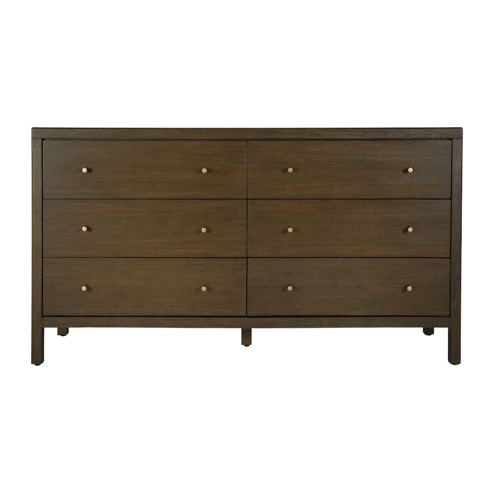 Mendel 60 in. W Rectangular Wood 6 Drawer Dresser, Walnut
