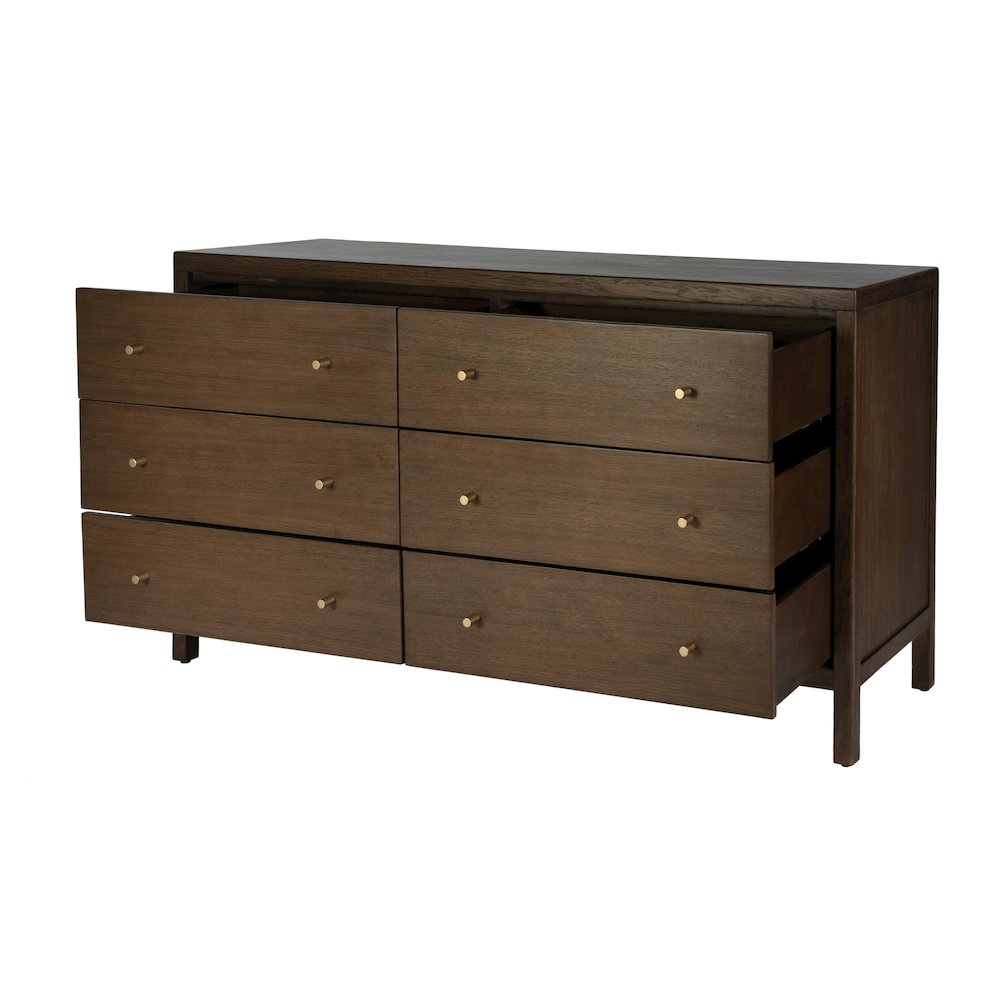 Mendel 60 in. W Rectangular Wood 6 Drawer Dresser, Walnut