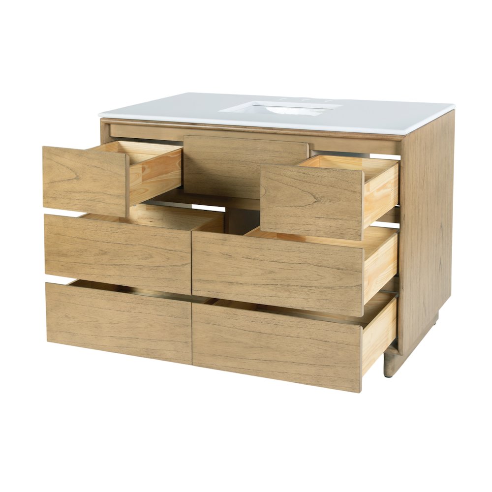 Gannet 48 in. W Wood Single Sink 6 Drawer Vanity Set, Light Brown