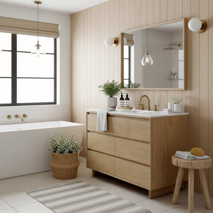 Gannet 48 in. W Wood Single Sink 6 Drawer Vanity Set, Light Brown