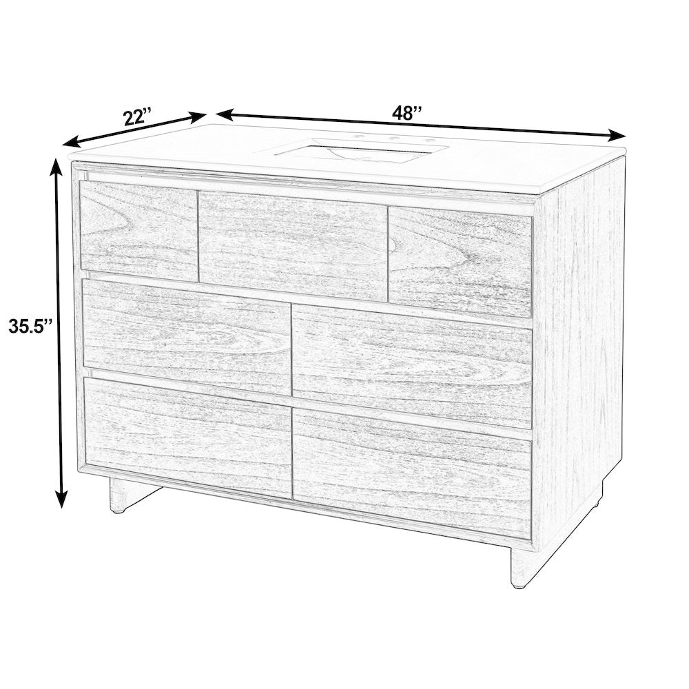 Gannet 48 in. W Wood Single Sink 6 Drawer Vanity Set, Light Brown