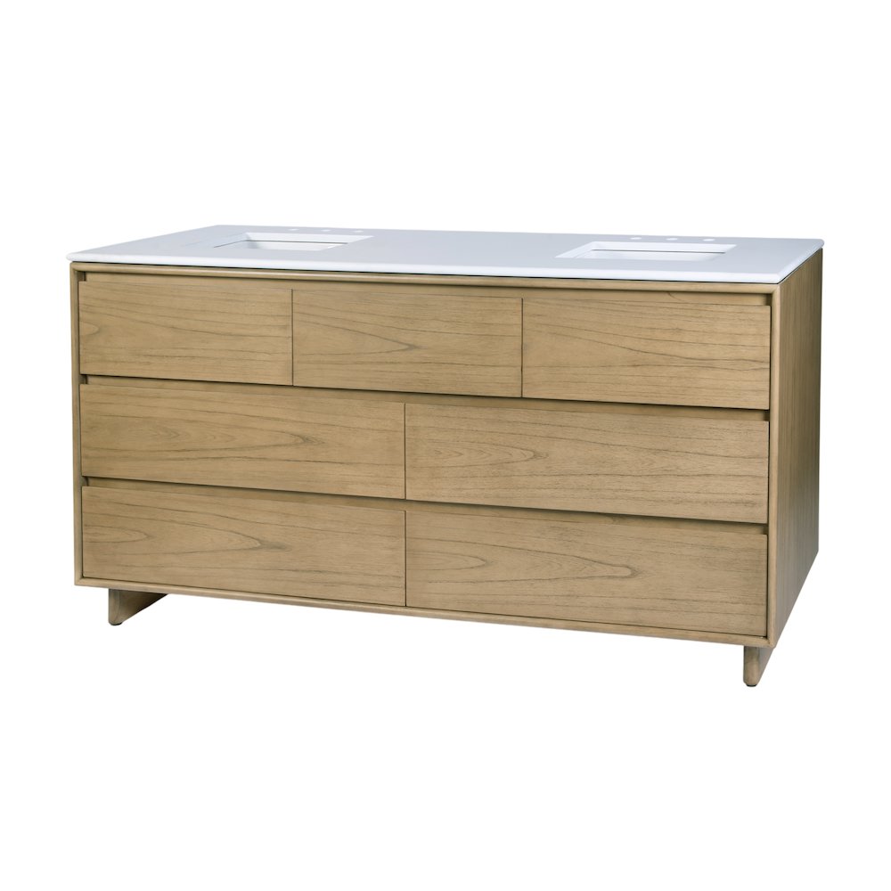 Gannet 72 in. W Wood Double Sink 5 Drawer Vanity Set, Light Brown