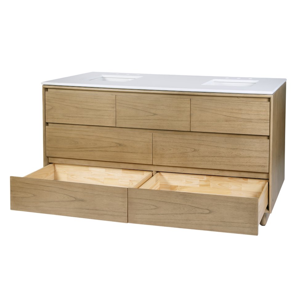 Gannet 72 in. W Wood Double Sink 5 Drawer Vanity Set, Light Brown