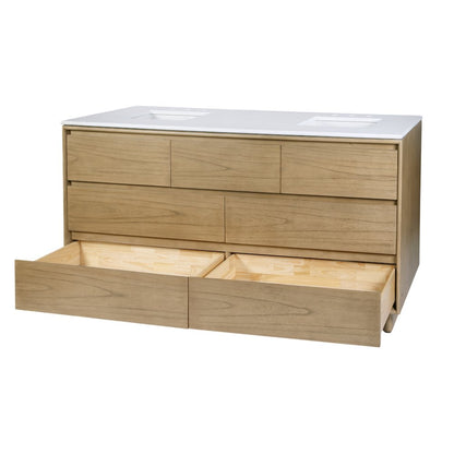 Gannet 72 in. W Wood Double Sink 5 Drawer Vanity Set, Light Brown