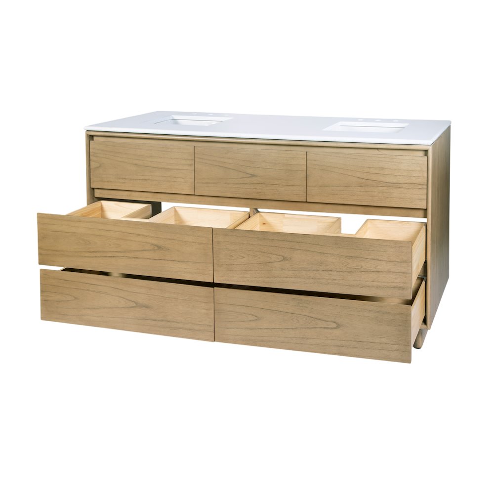 Gannet 72 in. W Wood Double Sink 5 Drawer Vanity Set, Light Brown