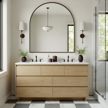 Gannet 72 in. W Wood Double Sink 5 Drawer Vanity Set, Light Brown