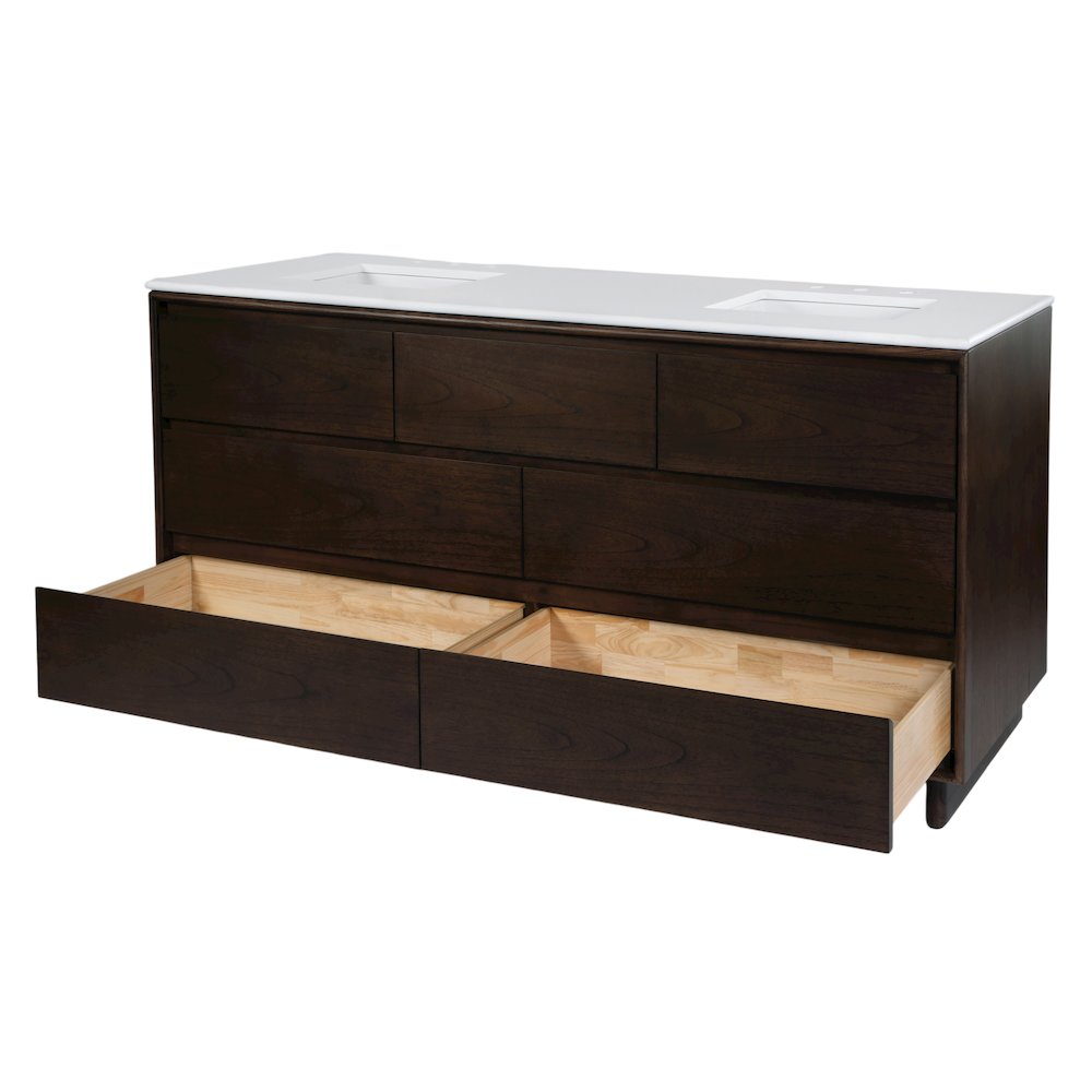 Gannet 72 in. W Wood Double Sink 5 Drawer Vanity Set, Brown