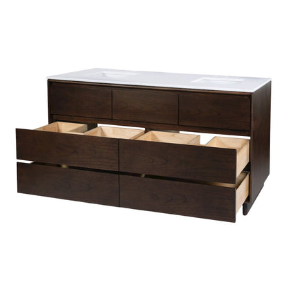 Gannet 72 in. W Wood Double Sink 5 Drawer Vanity Set, Brown