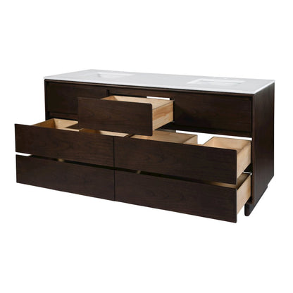 Gannet 72 in. W Wood Double Sink 5 Drawer Vanity Set, Brown