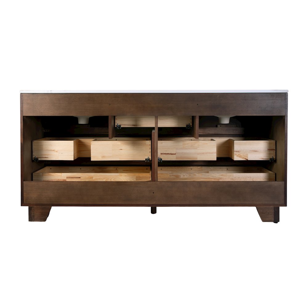 Gannet 72 in. W Wood Double Sink 5 Drawer Vanity Set, Brown