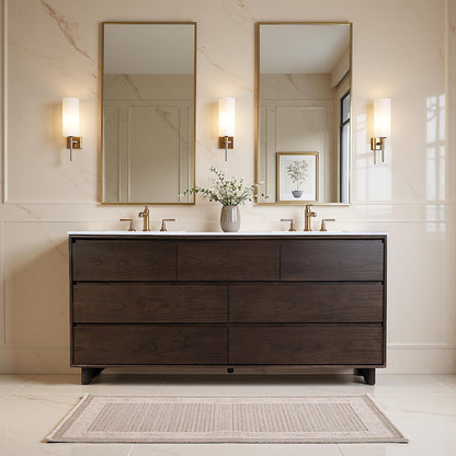 Gannet 72 in. W Wood Double Sink 5 Drawer Vanity Set, Brown