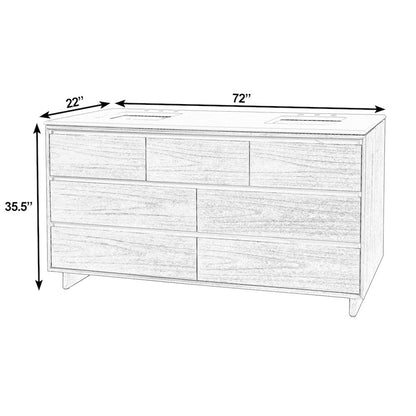 Gannet 72 in. W Wood Double Sink 5 Drawer Vanity Set, Brown
