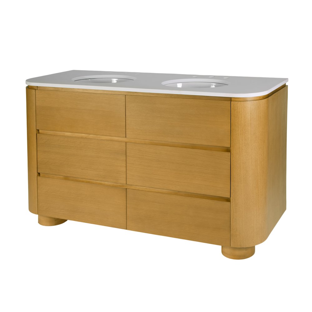 Genoa 60. in. W Quartz 4 Drawer Double Bathroom Vanity, Light Brown