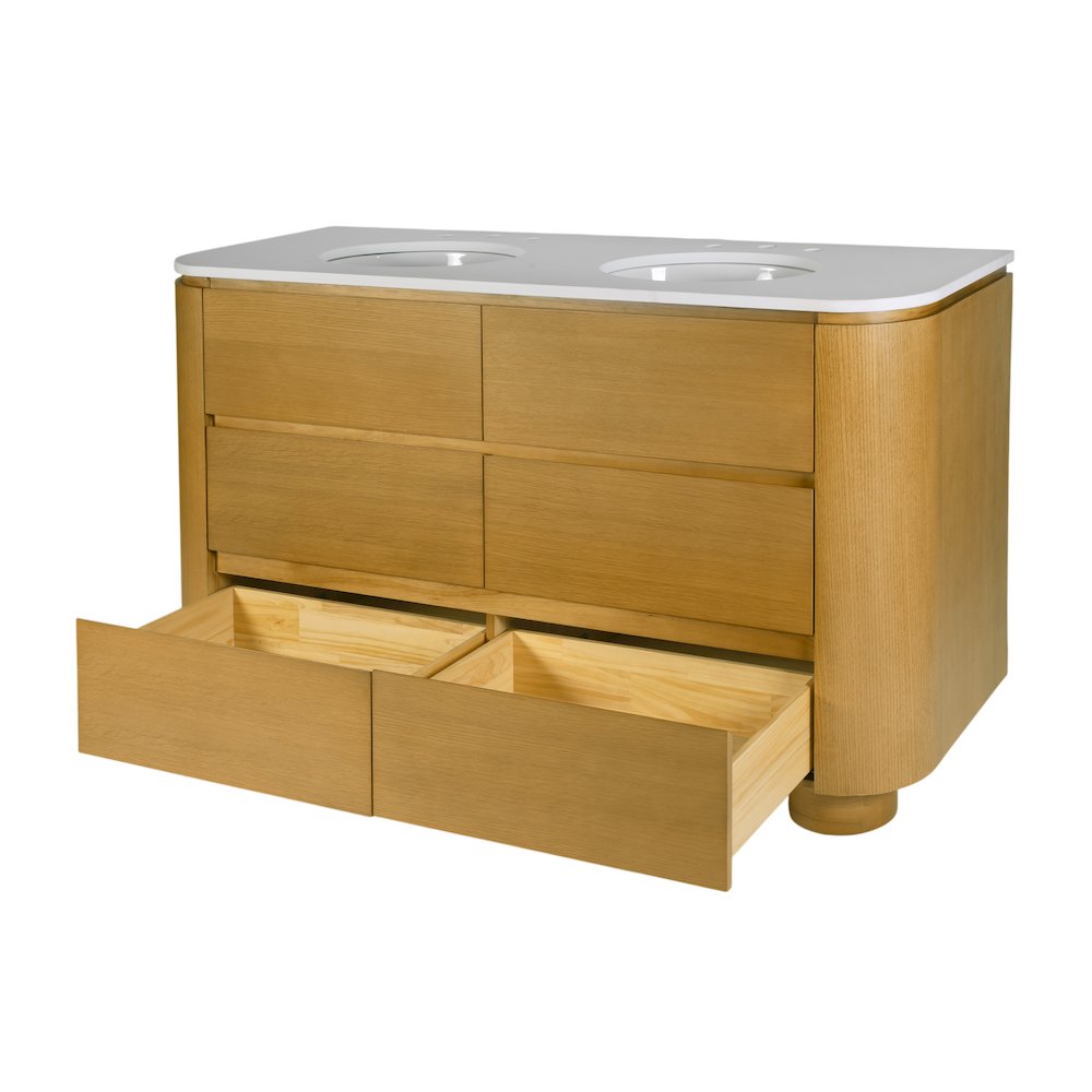 Genoa 60. in. W Quartz 4 Drawer Double Bathroom Vanity, Light Brown