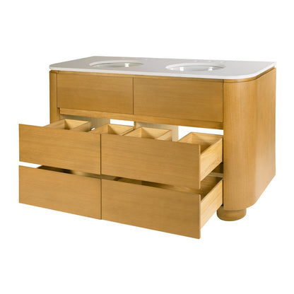 Genoa 60. in. W Quartz 4 Drawer Double Bathroom Vanity, Light Brown