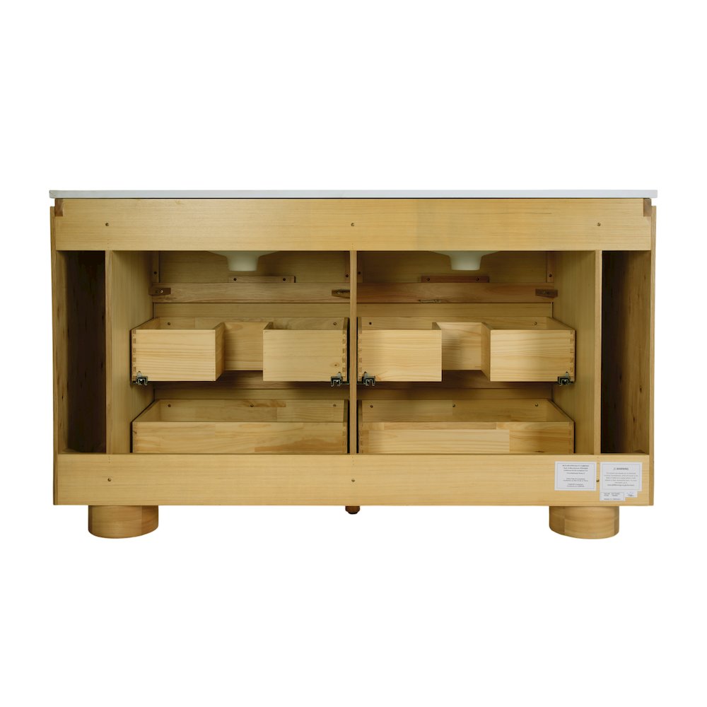 Genoa 60. in. W Quartz 4 Drawer Double Bathroom Vanity, Light Brown
