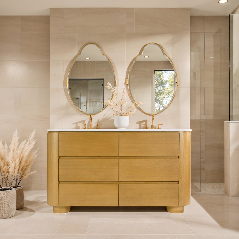 Genoa 60. in. W Quartz 4 Drawer Double Bathroom Vanity, Light Brown