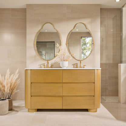 Genoa 60. in. W Quartz 4 Drawer Double Bathroom Vanity, Light Brown