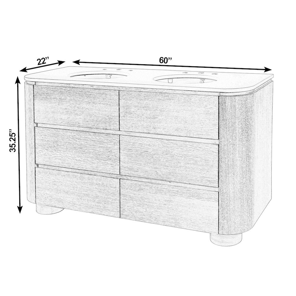 Genoa 60. in. W Quartz 4 Drawer Double Bathroom Vanity, Light Brown