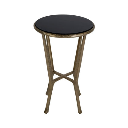 Ivy 15.5 in. W Round Metal & Granite Side Table, Black, Antique Gold