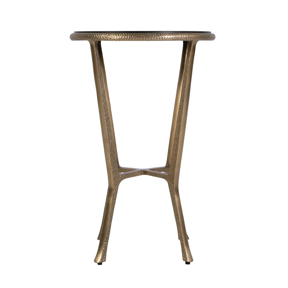 Ivy 15.5 in. W Round Metal & Granite Side Table, Black, Antique Gold