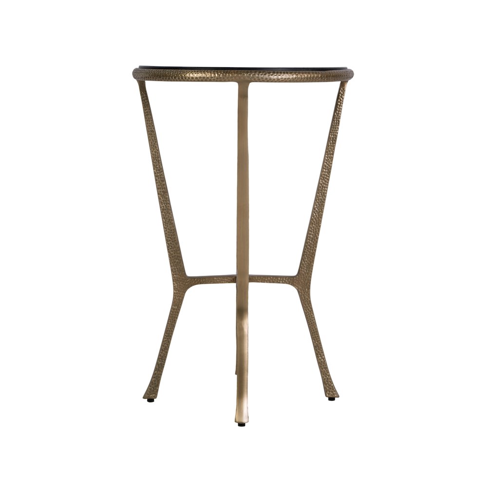 Ivy 15.5 in. W Round Metal & Granite Side Table, Black, Antique Gold