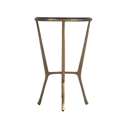 Ivy 15.5 in. W Round Metal & Granite Side Table, Black, Antique Gold